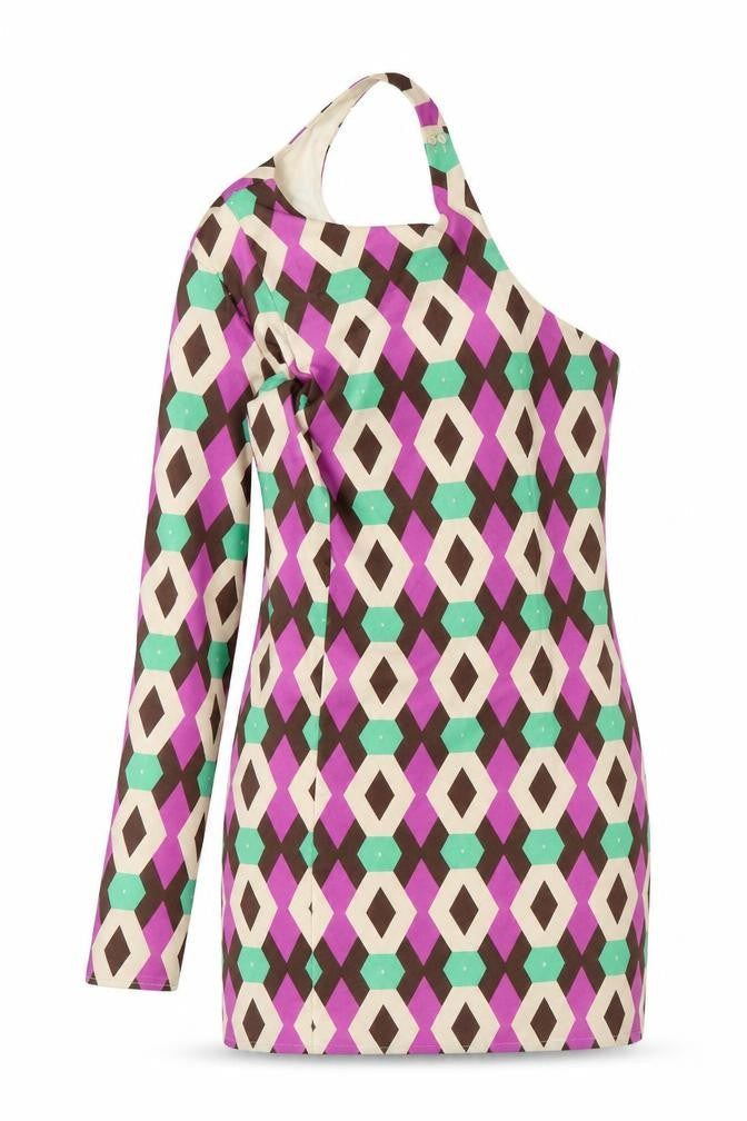Zara Womens Multicoloured Geometric Polyester Mini Size S One Shoulder Zip