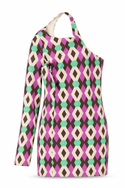 Zara Womens Multicoloured Geometric Polyester Mini Size S One Shoulder Zip