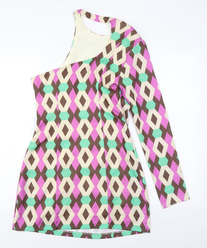 Zara Womens Multicoloured Geometric Polyester Mini Size S One Shoulder Zip