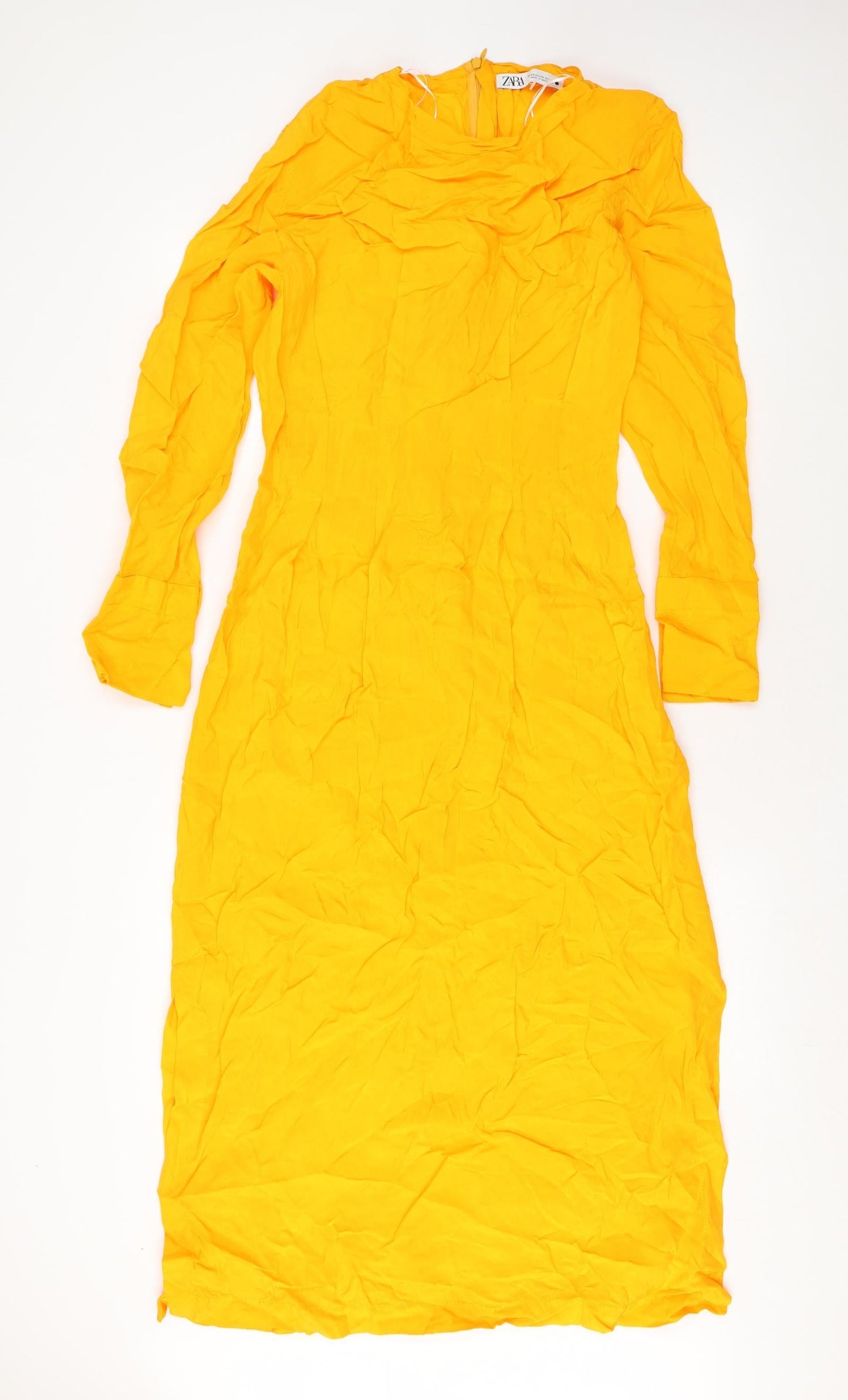 Zara Womens Yellow Viscose Maxi Size XS Round Neck Zip