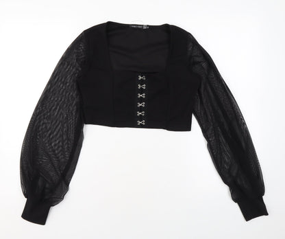 I SAW IT FIRST Womens Black Polyester Basic Blouse Size 10 Scoop Neck