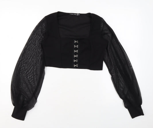 I SAW IT FIRST Womens Black Polyester Basic Blouse Size 10 Scoop Neck