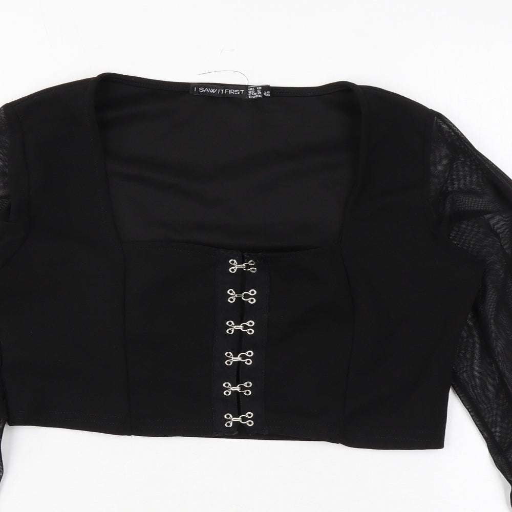 I SAW IT FIRST Womens Black Polyester Basic Blouse Size 10 Scoop Neck