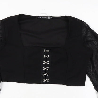 I SAW IT FIRST Womens Black Polyester Basic Blouse Size 10 Scoop Neck