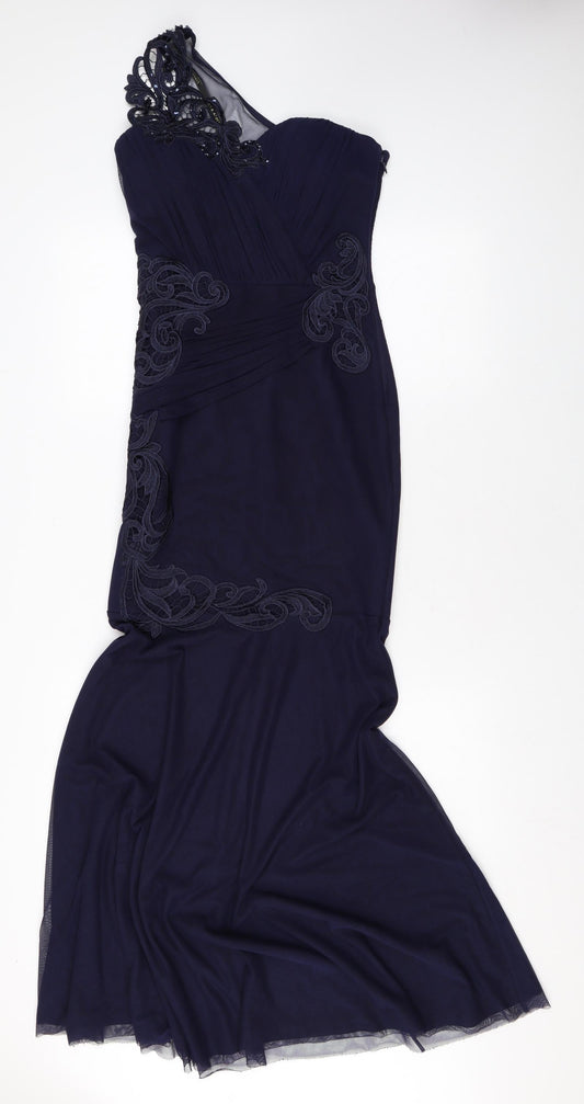 Lipsy Womens Blue Geometric Polyester Mermaid Size 8 One Shoulder Zip