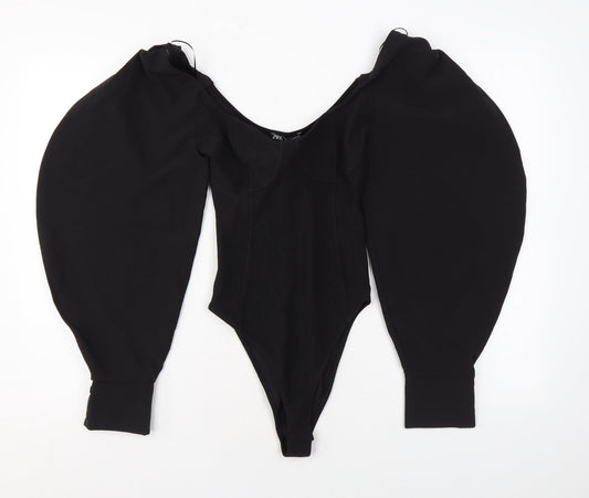 Zara Womens Black Polyester Bodysuit One-Piece Size S L10 in Snap