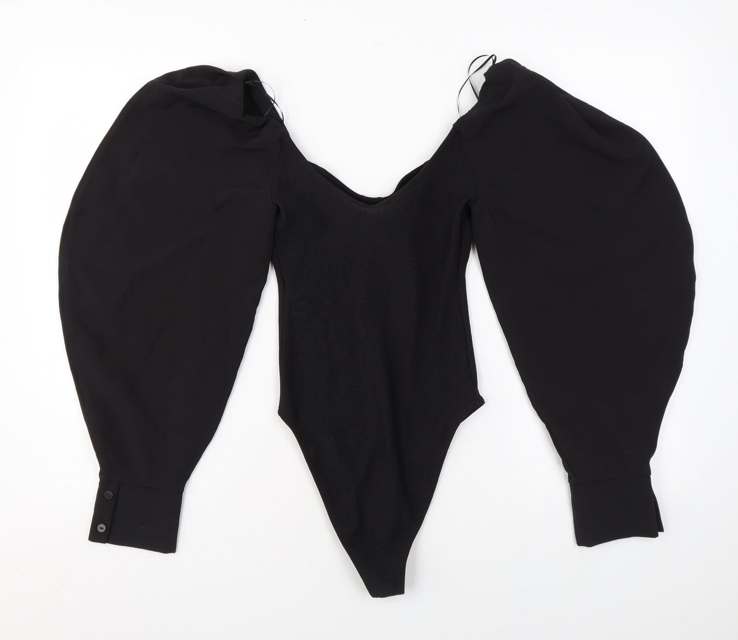 Zara Womens Black Polyester Bodysuit One-Piece Size S L10 in Snap