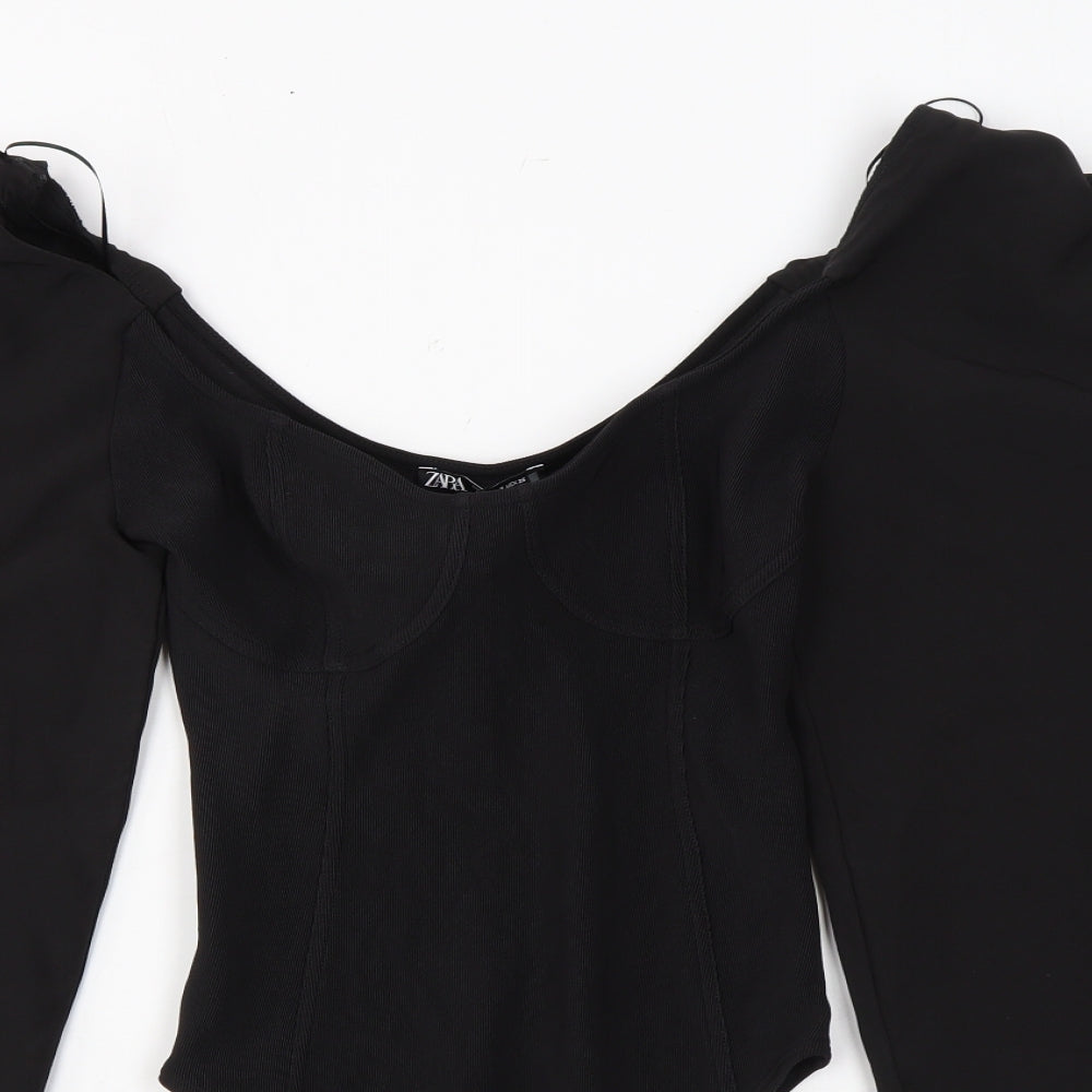 Zara Womens Black Polyester Bodysuit One-Piece Size S L10 in Snap
