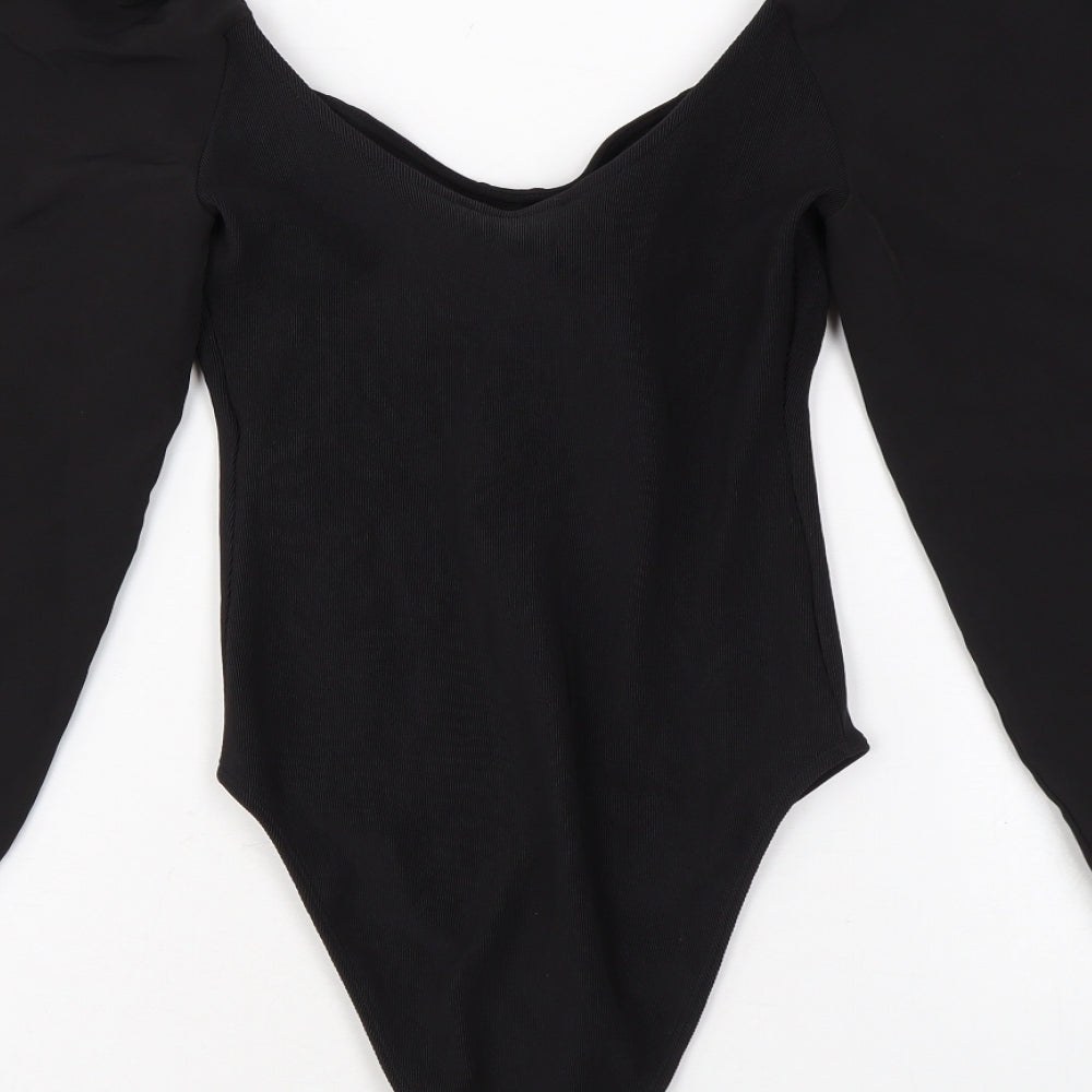Zara Womens Black Polyester Bodysuit One-Piece Size S L10 in Snap