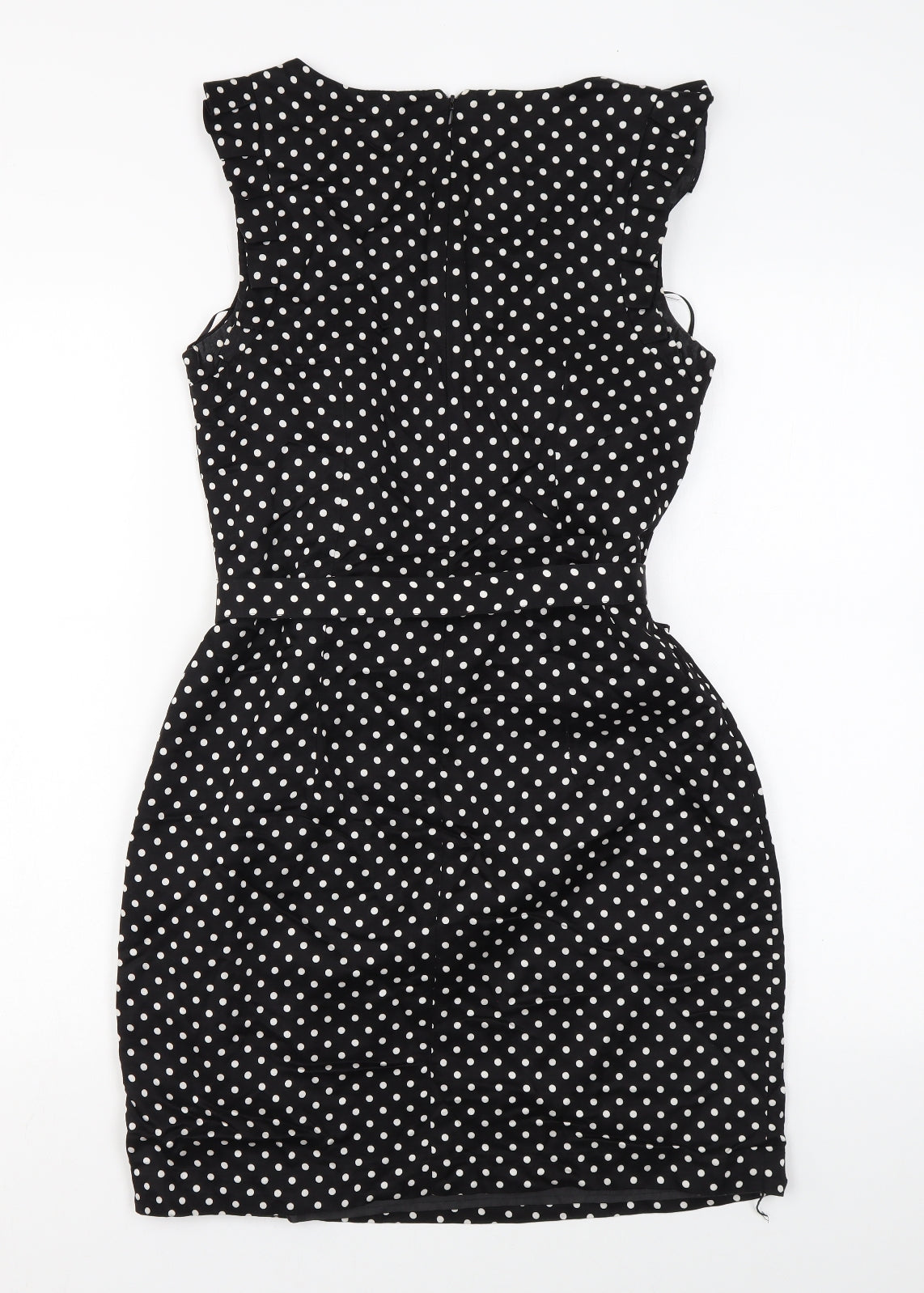 Oasis Womens Black Polka Dot Viscose Mini Size 10 Round Neck Zip
