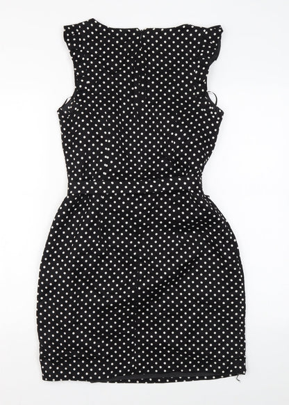 Oasis Womens Black Polka Dot Viscose Mini Size 10 Round Neck Zip