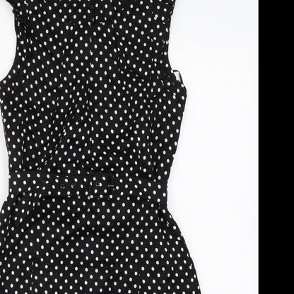 Oasis Womens Black Polka Dot Viscose Mini Size 10 Round Neck Zip
