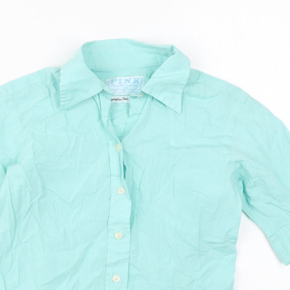 Womens UK Size 8 PINK Blue Basic Button-Up