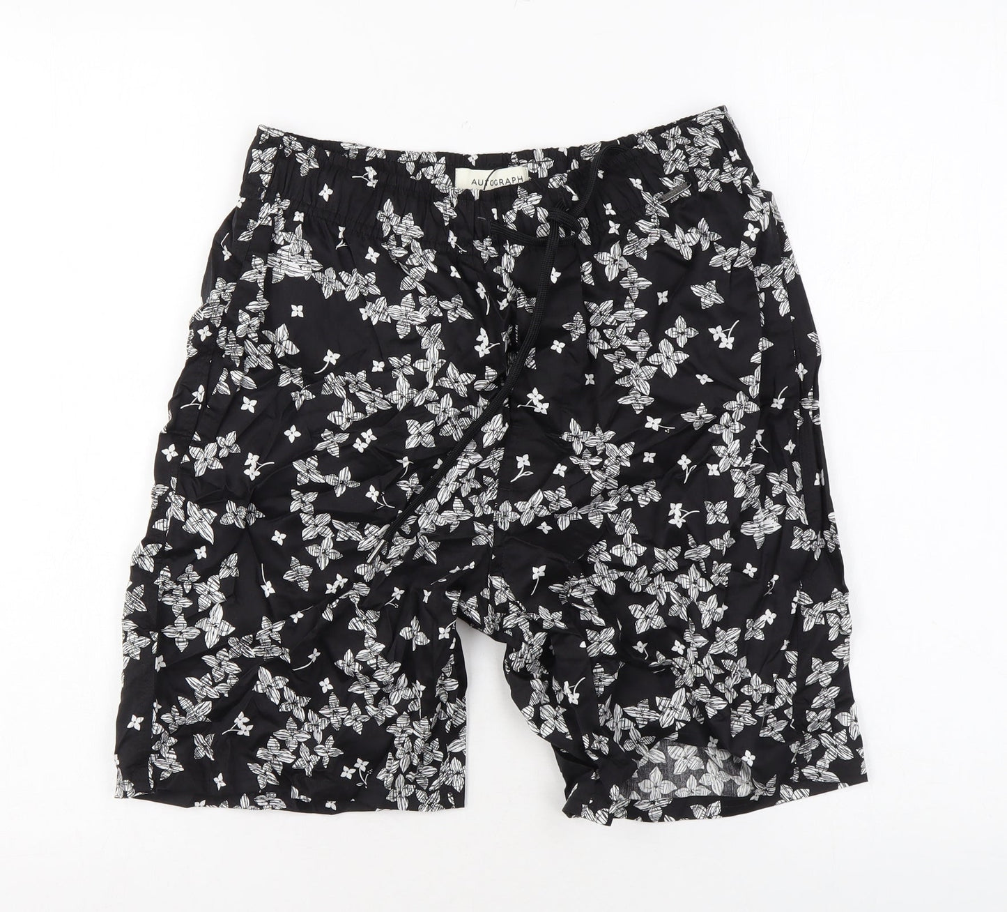 Autograph Mens Black Floral Cotton Chino Shorts Size S L7 in Regular Drawstring