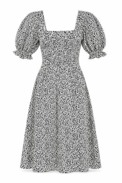 Marks and Spencer Womens Black Floral Viscose A-Line Size 6 Square Neck Pullover - Shirred Back