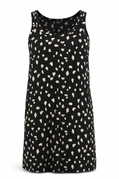 Marks and Spencer Womens Black Animal Print Linen Tank Dress Size 6 Boat Neck Pullover