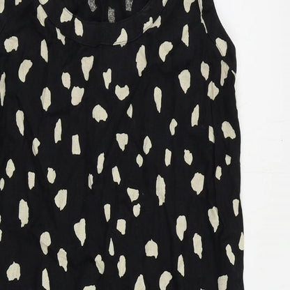 Marks and Spencer Womens Black Animal Print Linen Tank Dress Size 6 Boat Neck Pullover