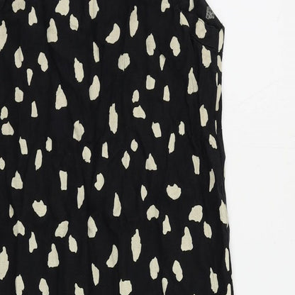Marks and Spencer Womens Black Animal Print Linen Tank Dress Size 6 Boat Neck Pullover