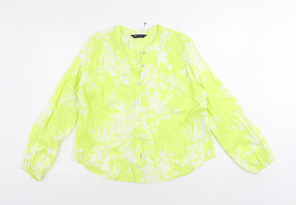Marks and Spencer Womens Yellow Floral Cotton Basic Button-Up Size 6 V-Neck