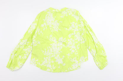 Marks and Spencer Womens Yellow Floral Cotton Basic Button-Up Size 6 V-Neck