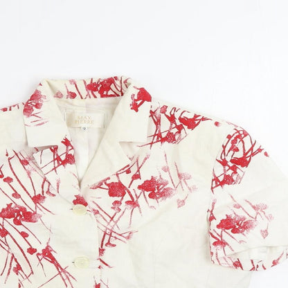 Max Pierre Womens Ivory Floral Jacket Blazer Size 12 Buckle