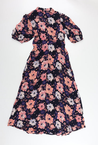 Marks and Spencer Womens Multicoloured Floral Viscose A-Line Size 8 Mock Neck Zip