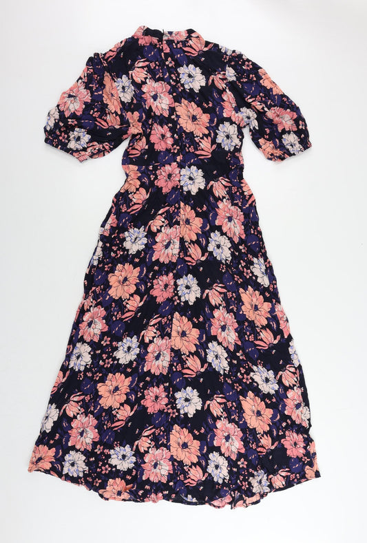 Marks and Spencer Womens Multicoloured Floral Viscose A-Line Size 8 Mock Neck Zip