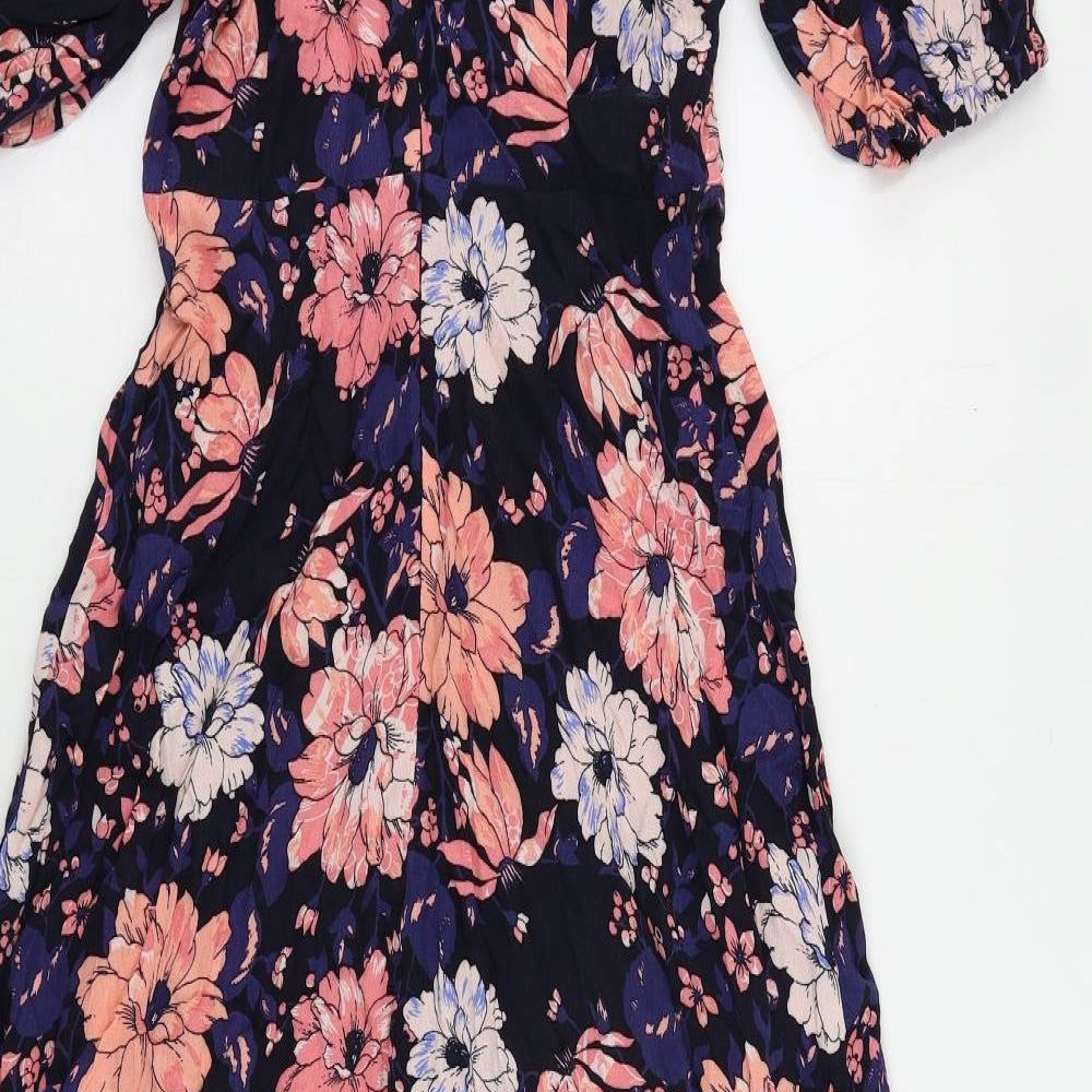 Marks and Spencer Womens Multicoloured Floral Viscose A-Line Size 8 Mock Neck Zip