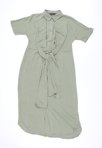 Marks and Spencer Womens Green Polyester Shirt Dress Size 8 Collared Button