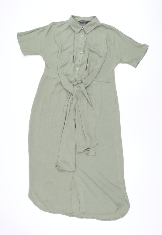 Marks and Spencer Womens Green Polyester Shirt Dress Size 8 Collared Button