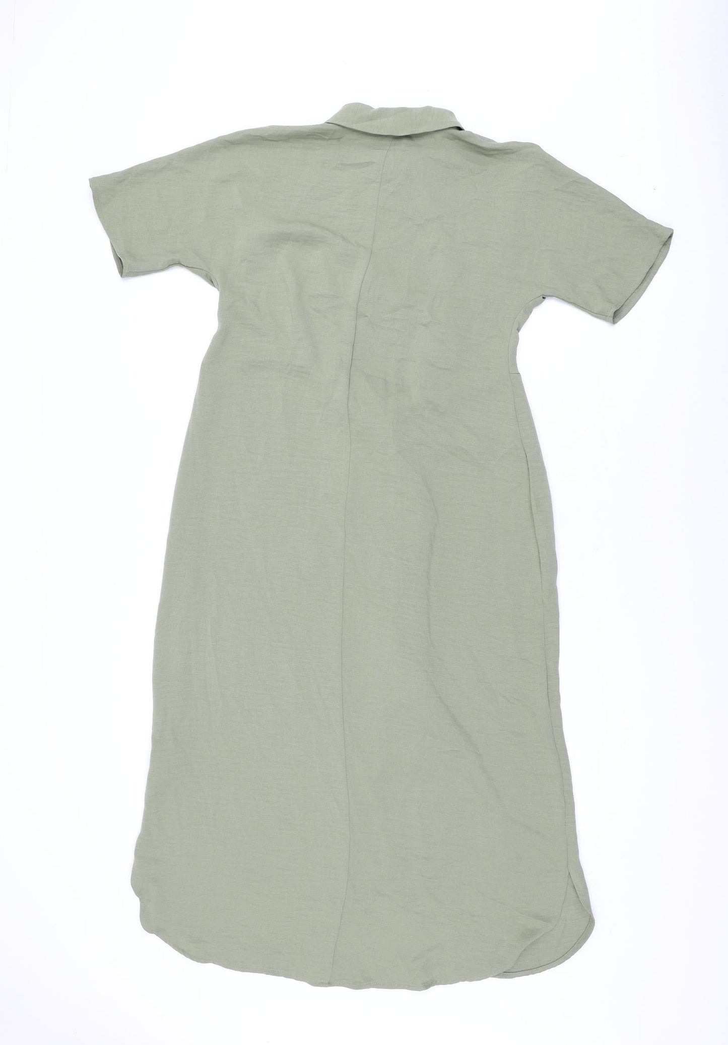 Marks and Spencer Womens Green Polyester Shirt Dress Size 8 Collared Button