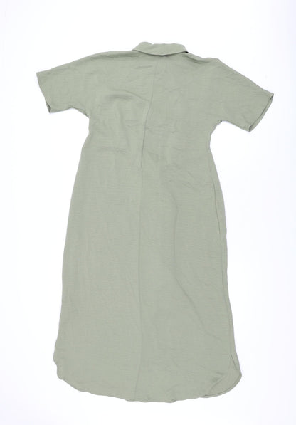 Marks and Spencer Womens Green Polyester Shirt Dress Size 8 Collared Button