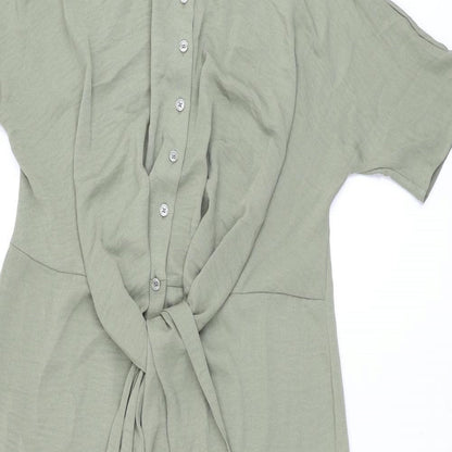 Marks and Spencer Womens Green Polyester Shirt Dress Size 8 Collared Button