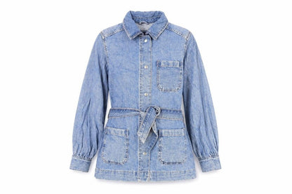 Marks & Spencer Womens Blue Jacket Size 8 Snap - Belted