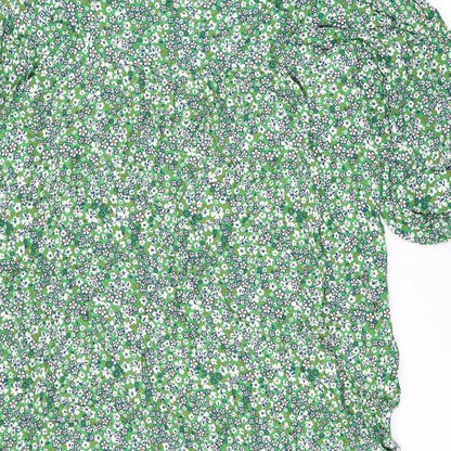 Marks and Spencer Womens Green Floral Viscose Shift Size 14 V-Neck Pullover
