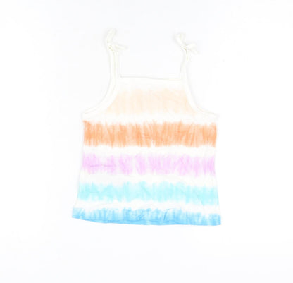 Marks and Spencer Girls Multicoloured Geometric Cotton Basic T-Shirt Size 3-4 Years Square Neck Pullover - Tie Dye