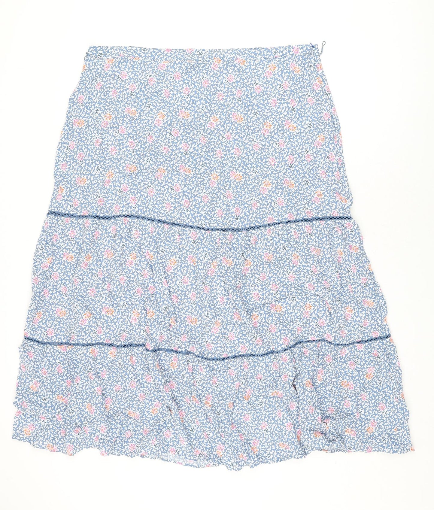 Marks and Spencer Womens Blue Floral Viscose Swing Skirt Size 20 Zip