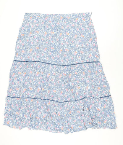 Marks and Spencer Womens Blue Floral Viscose Swing Skirt Size 20 Zip