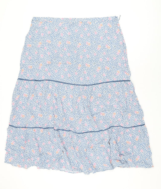 Marks and Spencer Womens Blue Floral Viscose Swing Skirt Size 20 Zip