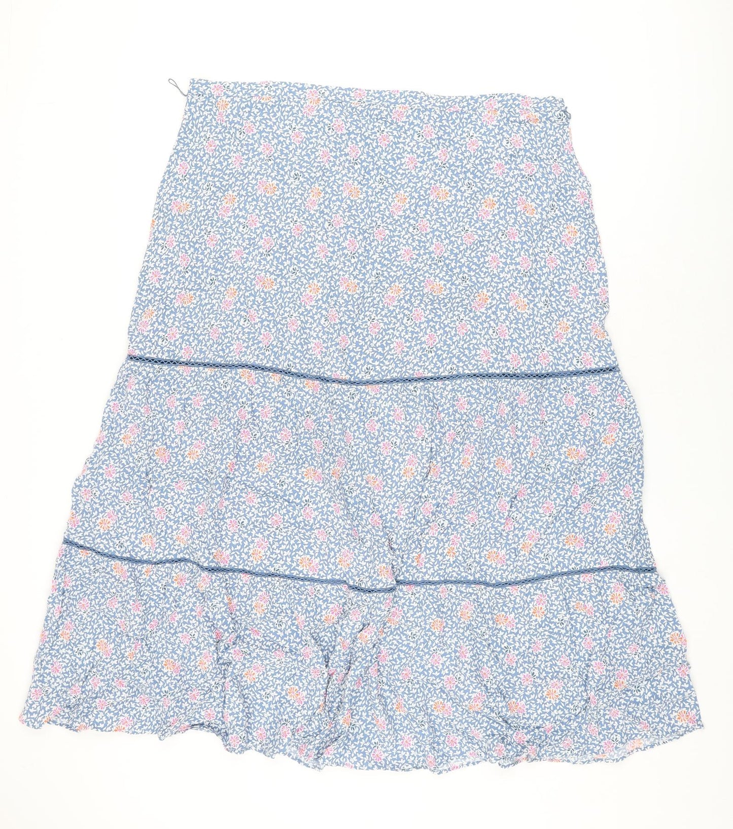 Marks and Spencer Womens Blue Floral Viscose Swing Skirt Size 20 Zip