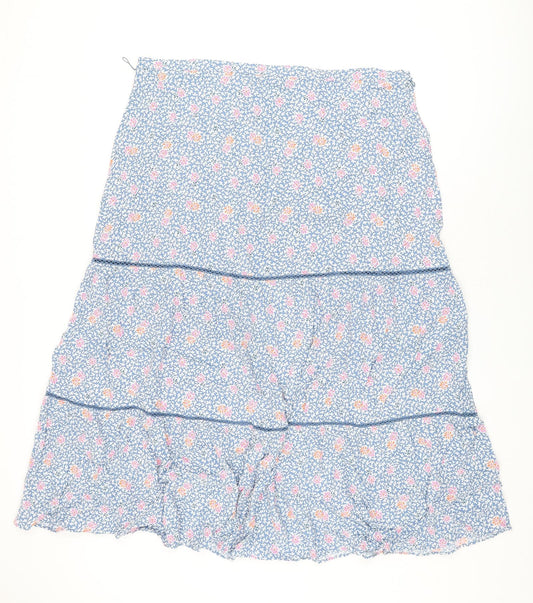 Marks and Spencer Womens Blue Floral Viscose Swing Skirt Size 20 Zip