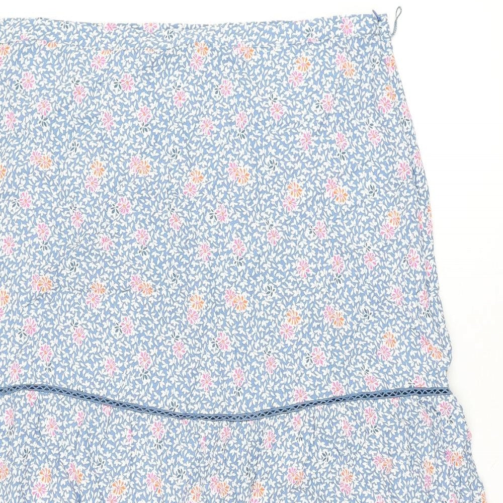 Marks and Spencer Womens Blue Floral Viscose Swing Skirt Size 20 Zip