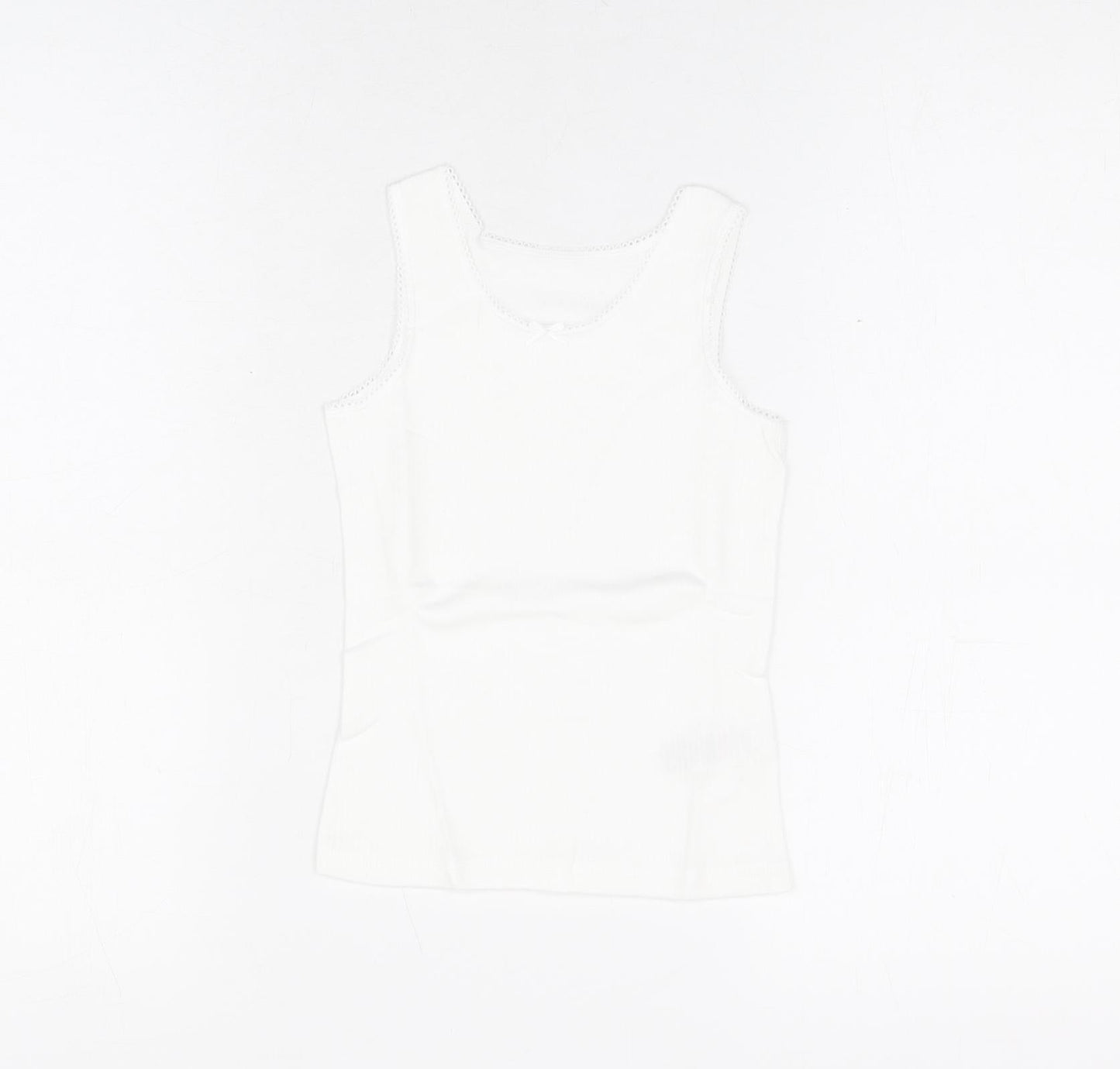 Marks and Spencer Girls White Cotton Basic Tank Size 3-4 Years Round Neck Pullover - Thermal Top