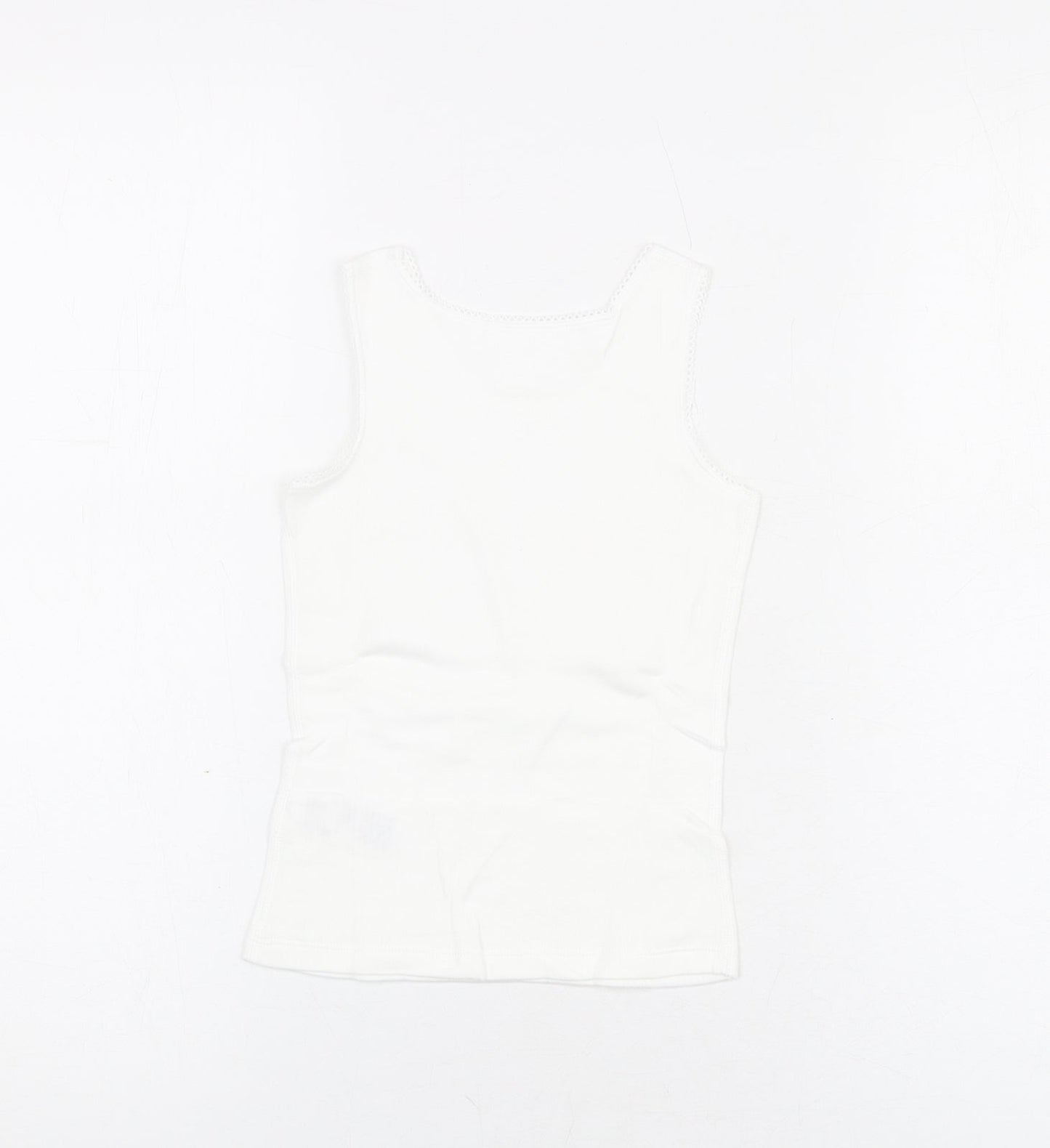 Marks and Spencer Girls White Cotton Basic Tank Size 3-4 Years Round Neck Pullover - Thermal Top