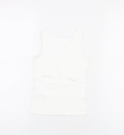 Marks and Spencer Girls White Cotton Basic Tank Size 3-4 Years Round Neck Pullover - Thermal Top