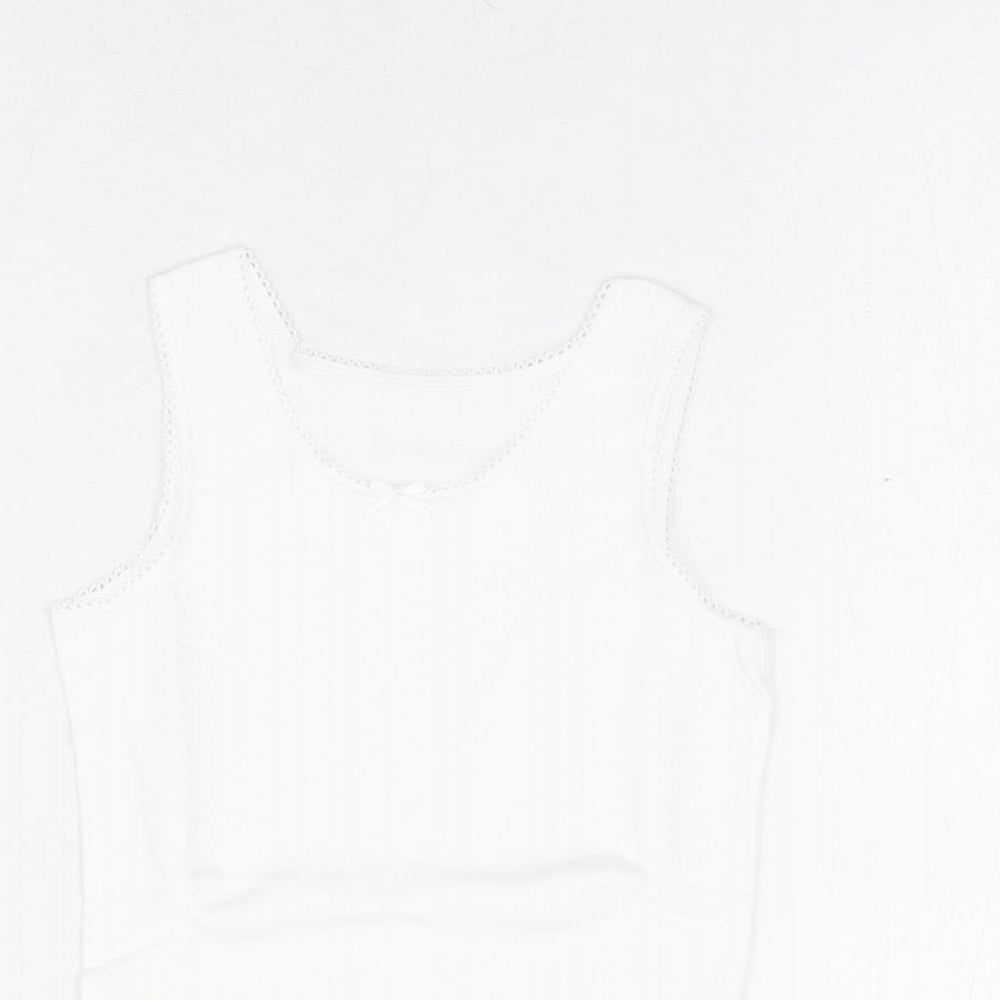 Marks and Spencer Girls White Cotton Basic Tank Size 3-4 Years Round Neck Pullover - Thermal Top