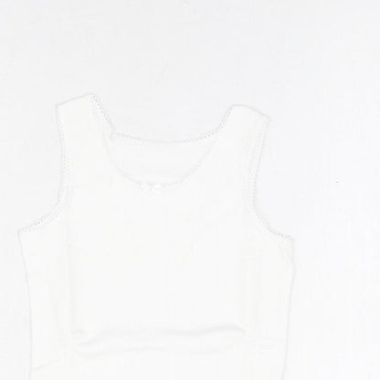 Marks and Spencer Girls White Cotton Basic Tank Size 3-4 Years Round Neck Pullover - Thermal Top