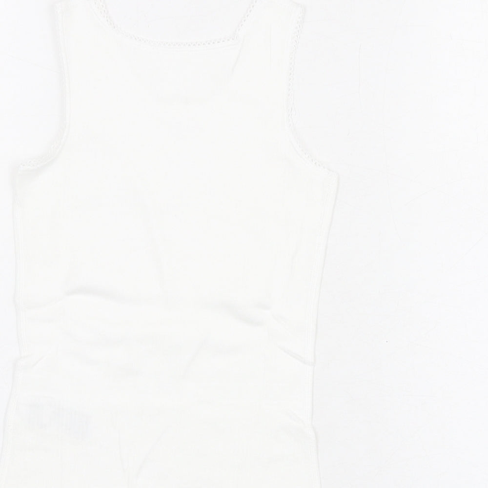 Marks and Spencer Girls White Cotton Basic Tank Size 3-4 Years Round Neck Pullover - Thermal Top