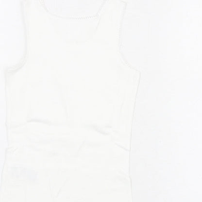 Marks and Spencer Girls White Cotton Basic Tank Size 3-4 Years Round Neck Pullover - Thermal Top