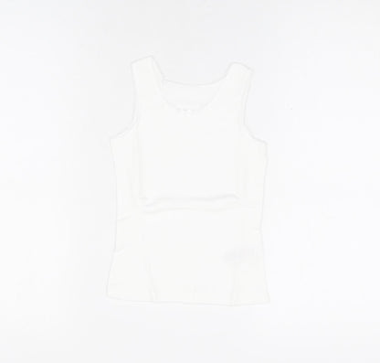 Marks and Spencer Girls White Cotton Basic Tank Size 3-4 Years Round Neck Pullover - Thermal Top